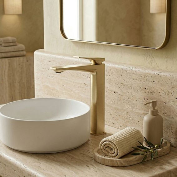 Bateria Umywalkowa Wysoka PRIME Złoty Szczotkowany