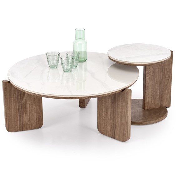 Zestaw Ław DIUNA fi80/41 Biały Marmur/Jasny Orzech