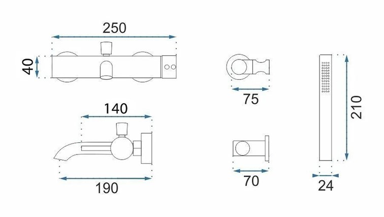 Bateria Wannowa LUNGO Grip Miedź Szczotkowana