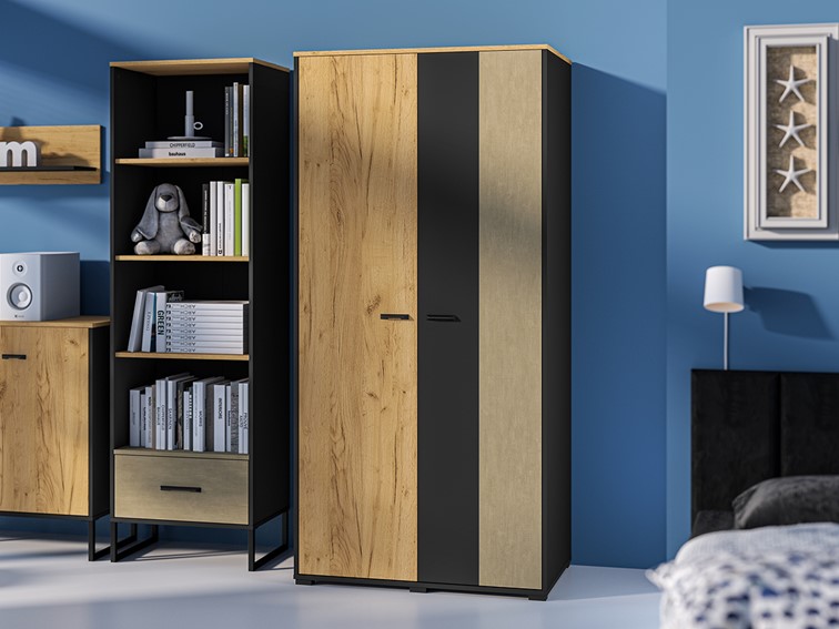 Szafa COLT 02 Dąb Craft Złoty/Czarny-Stal Premium 3D