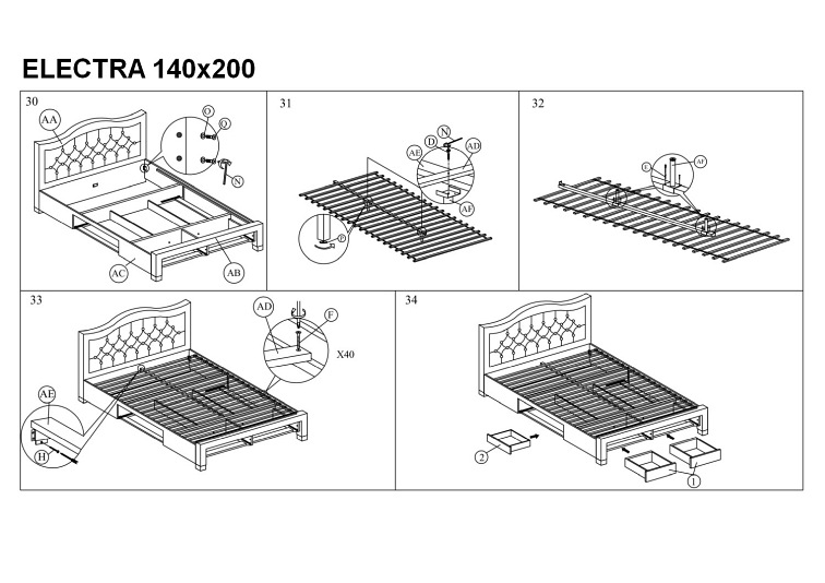 Łóżko ELECTRA 140X200 Szary/Dąb Tap. 76