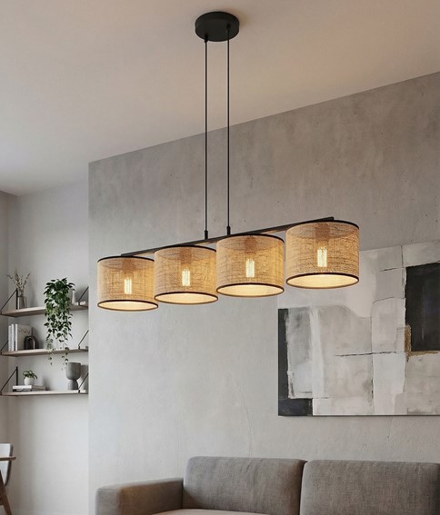 Lampa Wisząca ECO 4 Czarny/Rattan