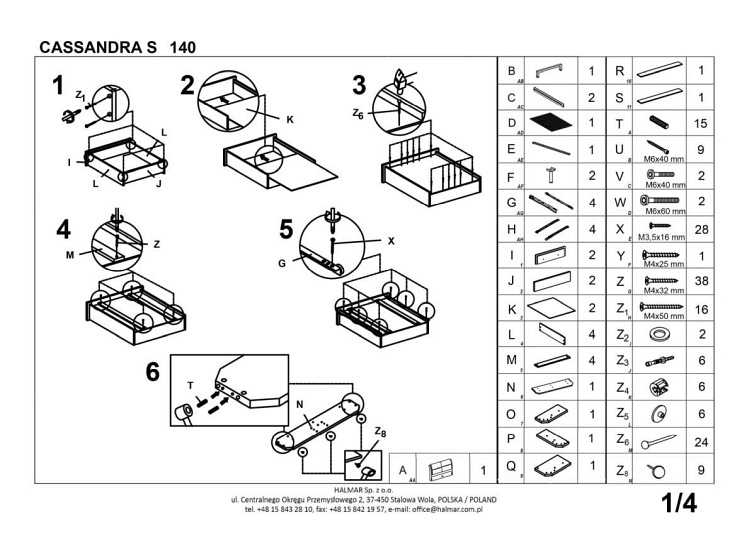 Łóżko CASSANDRA S 140 Biały/Czarny