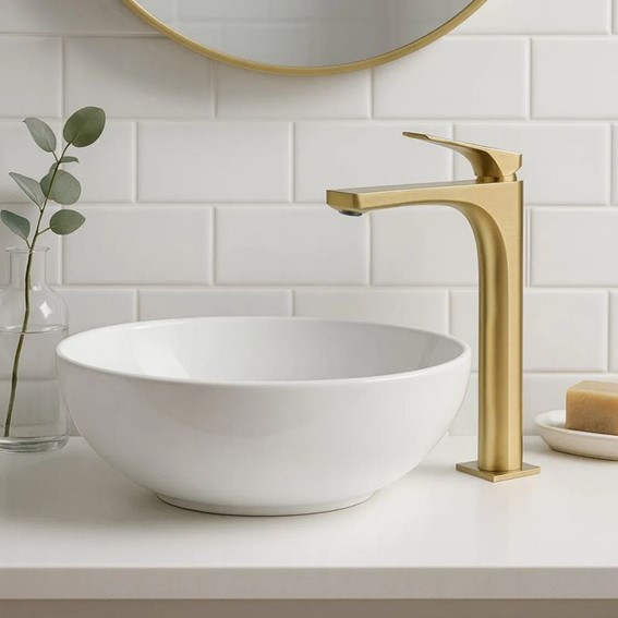 Bateria Umywalkowa Wysoka JOE Złoty Szczotkowany