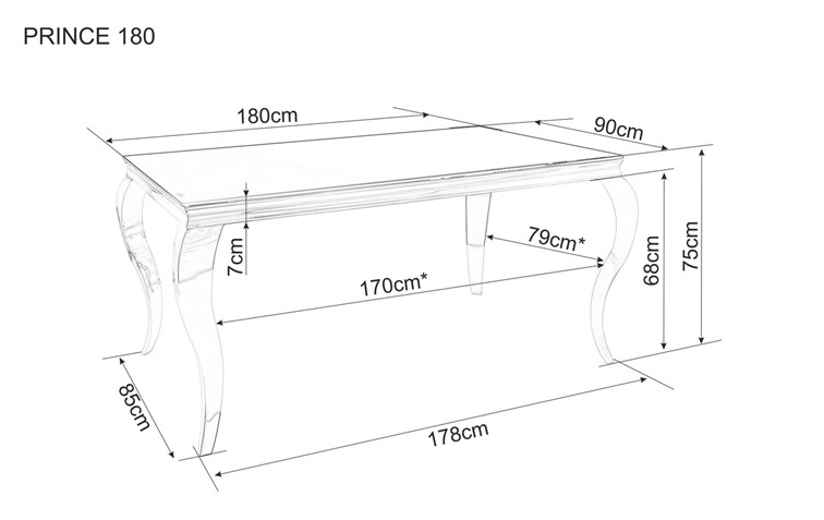 Stół PRINCE 180x90 Chrom/Czarny