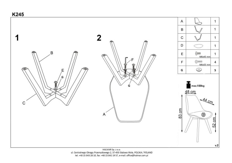Krzesło K245 Bezbarwny/Biały
