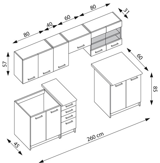 Kuchnia Zestaw AMANDA 2 260 Akacja Cynamonowa/Dąb Navara