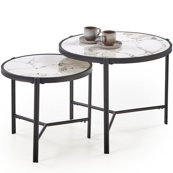 Zestaw 2 Ław FATIMA Biały Marmur/Czarny