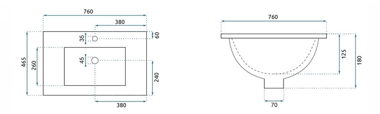 Umywalka Wpuszczana DAFNE 75 Biały