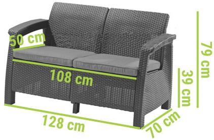 Sofa Ogrodowa Corfu Love 2-Osobowy 70x128x79 Grafit