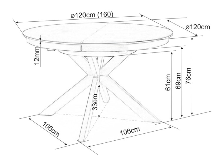 Stół Rozkładany PORTO (120-160)x120 Czarny/Ciemny Szary Efekt Marmuru