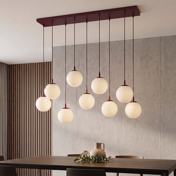 Lampa Wisząca COSMO 9 Burgundowy/Opal