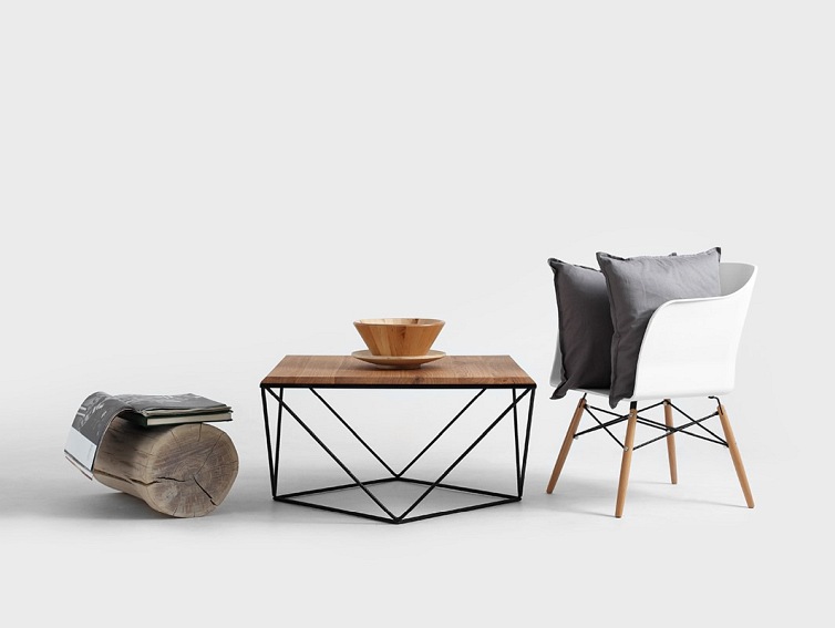 Stolik Kawowy DARYL SOLID WOOD 80 Czarny/Naturalny