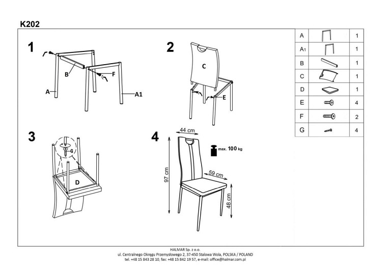 Krzesło K202 Aluminium/Czarny Ekoskóra
