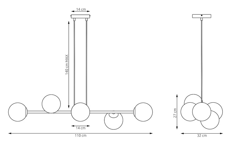 Lampa Wisząca MAGNUS 6 Burgundowy/Transparentny