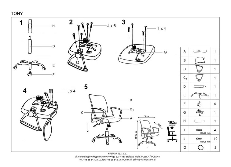 TONY fotel pracowniczy czarny