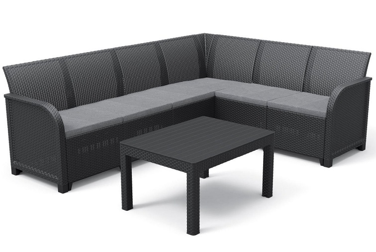 Narożnik Ogrodowy ze Stolikiem Rosalie 6-Osobowy Grafit