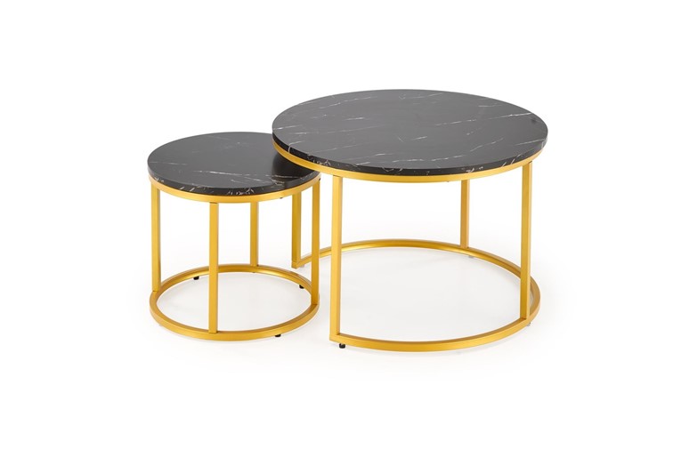 Zestaw Dwóch Ław PAOLA Złoty/Czarny Marmur