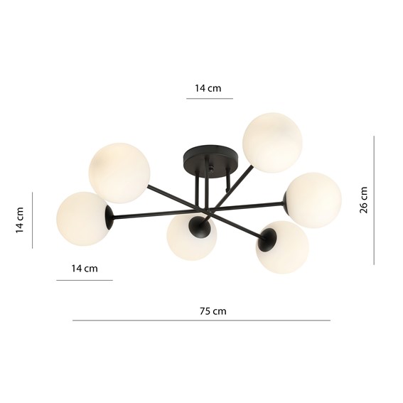 Lampa Sufitowa ROMA 6 Czarny/Opal