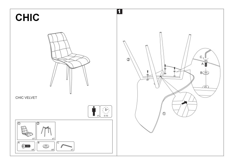Zestaw 6x Krzesło CHIC Velvet Czarny/Szary Bluvel 14