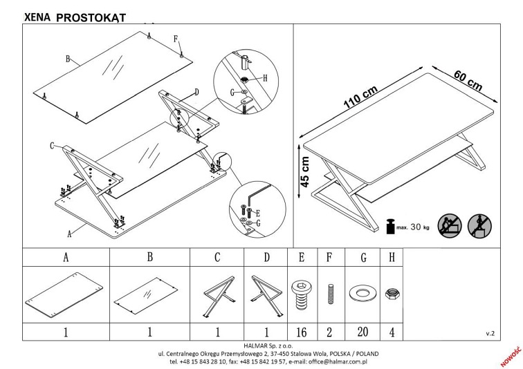 Ława XENA PROSTOKĄT Czarny/Naturalny