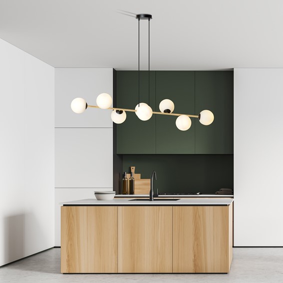 Lampa Wisząca GRAVITY 8 Czarny/Złoty/Opal