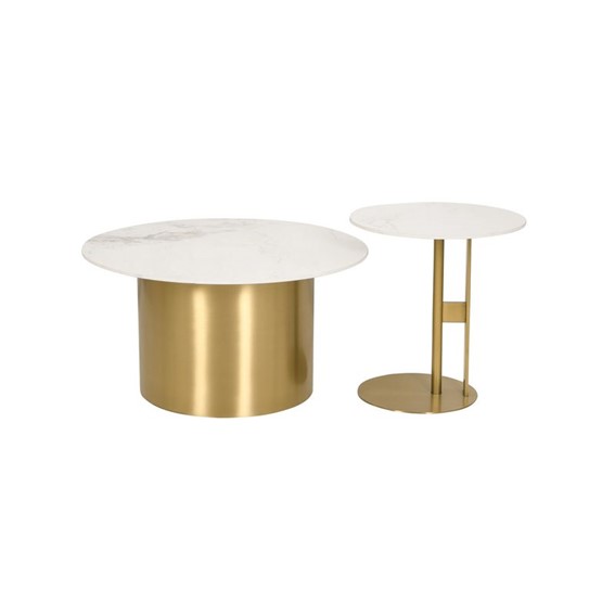 Zestaw Stolików AVOLA M53 Fi80/50cm Złoty/Biały