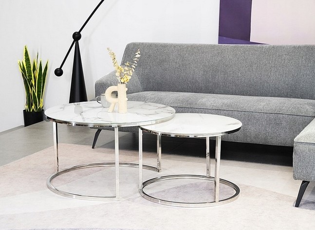 Ława Zestaw ATLANTA B Chrom/Biały Efekt Marmuru