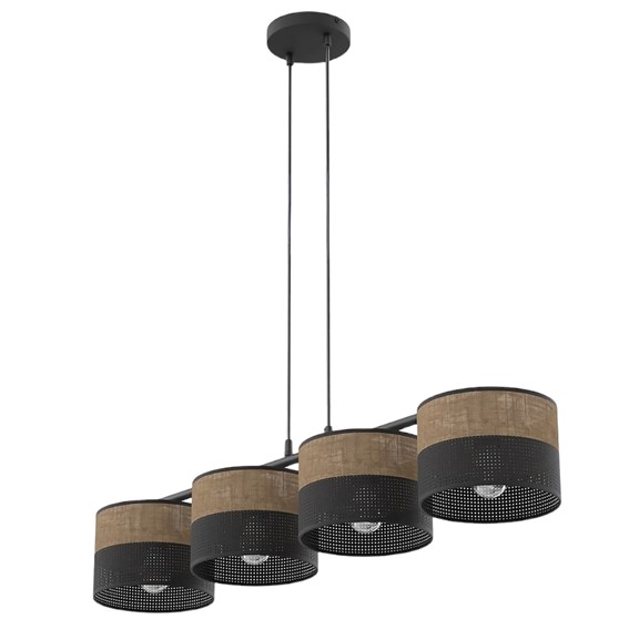 Lampa Wisząca KARBON 4 Czarny/Brązowy