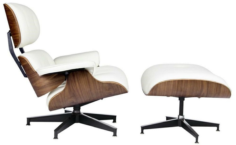 Fotel z Podnóżkiem LOUNGE HM PREMIUM  Biały/Orzech