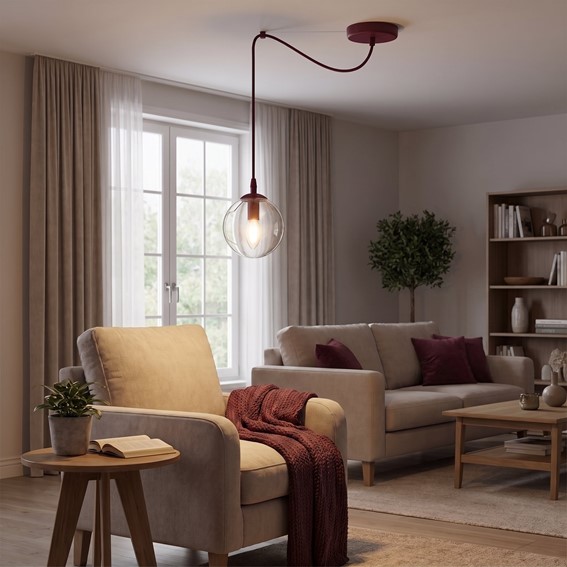 Lampa Wisząca GIGI 1 Burgundowy/Transparentny