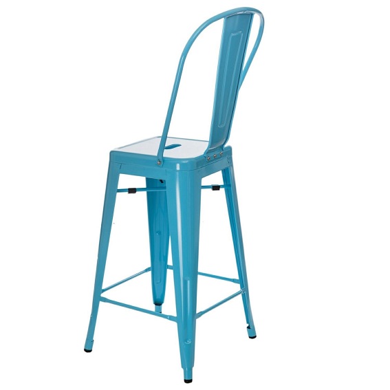 Stołek Barowy PARIS Back Niebieski Inspirowany Tolix