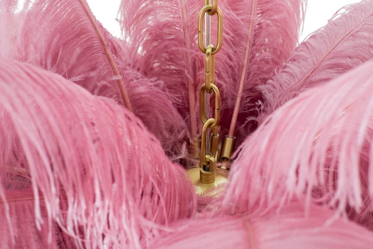 Lampa Wisząca Tiffany 135 Różowy/Naturalne Pióra