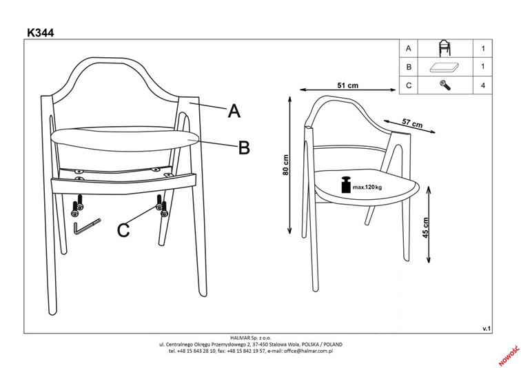 Krzesło K344 Orzech/Beżowy