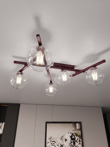 Lampa Sufitowa SMART 5 Burgundowy/Transparentny