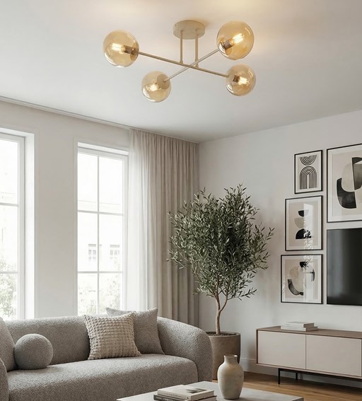 Lampa Sufitowa ROMA 4 Beżowy/Bursztynowy