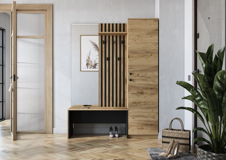 Zestaw Mebli do Przedpokoju ZARIS Dąb Złoty/Czarny