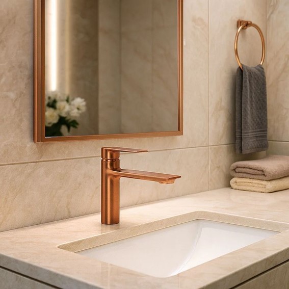 Bateria Umywalkowa Niska STORM Miedź Szczotkowany