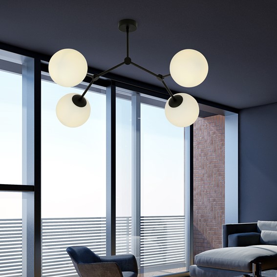 Lampa Sufitowa SPACE 4 Czarny/Opal