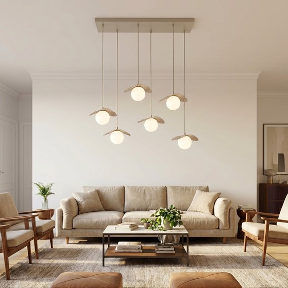 Lampa Wisząca FLORA 6 Beżowy/Opal