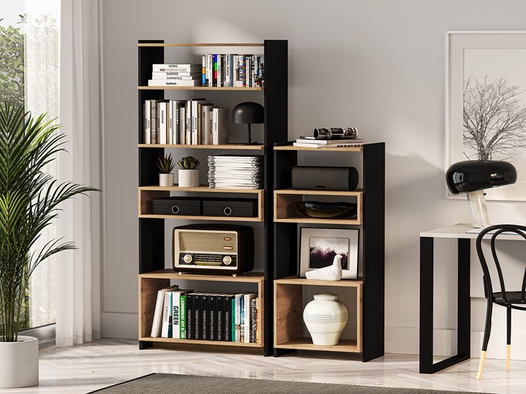 Regał TRIS 05 Dąb Artisan/Czarny