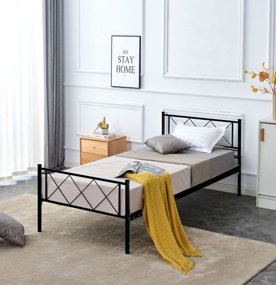 Łóżko Metalowe 90x200 cm MBD9216 Czarny