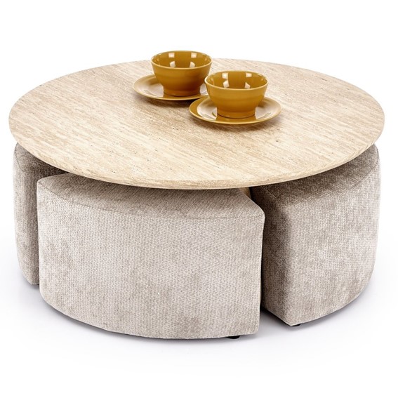 Ława NUGAT fi80 z Pufami Trawertyn/Jasny Popiel