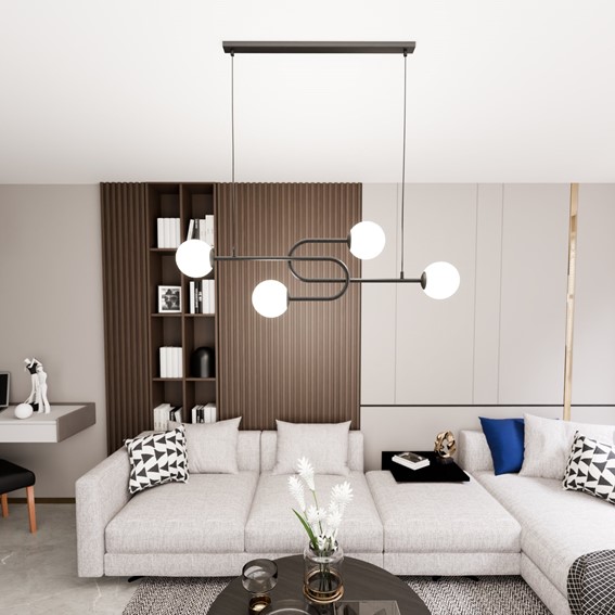 Lampa Wisząca ATRIA 4 Czarny/Opal