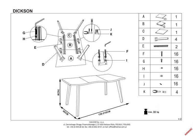 Stół Rozkładany DICKSON (150-210)x90 Naturalny/Czarny