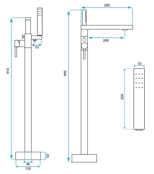 Bateria Wannowa Podłogowa FLORES Czarny
