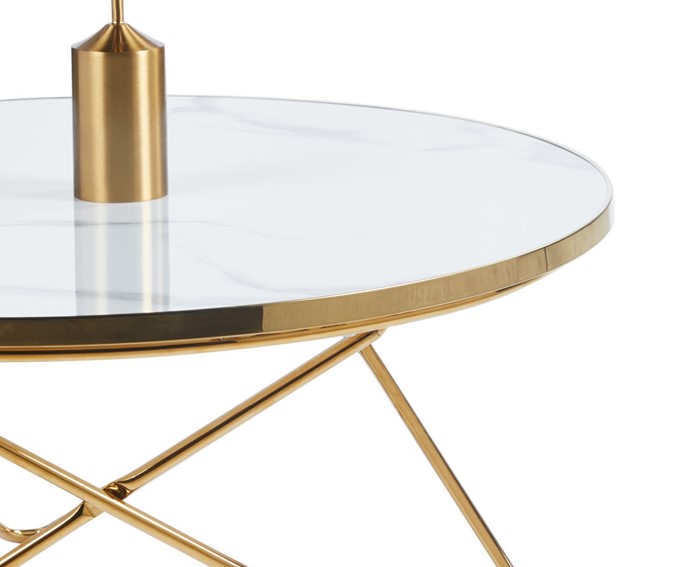 Ława L12-FX (G) fi80 Biały Marmur/Złoty