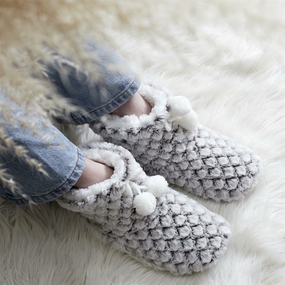 Kapcie/Bambosze z Pomponami Rozmiar 36-41 Szary