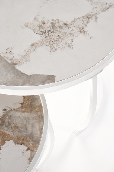 Zestaw 2 Ław INES Biały/Beżowy Marmur