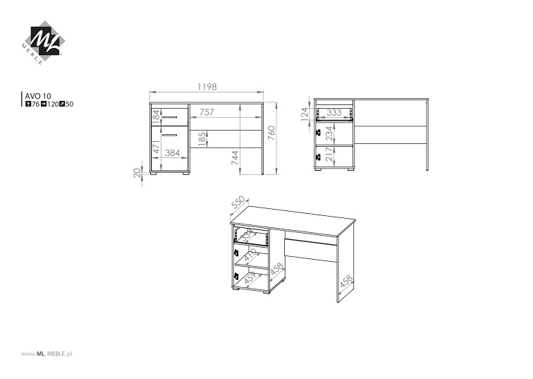Biurko Avo 10 55x120x79 Sonoma